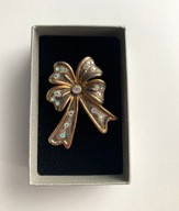 VINTAGE BROSZKA KOKARDA Z KRYSZTAŁKAMI W ZŁOTYM TONIE LATA 50