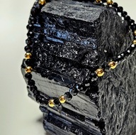 Bransoletka czarny turmalin i hematyt na gumce