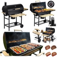 GRILL WĘGLOWY OGRODOWY DUŻY BECZKA Z KOMINEM TERMOMETR PÓLKI POPIELNIK