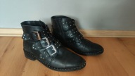 Buty botki sztyblety czarne 38 klamry nity ćwieki- na motor mały obcas