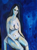 Obraz, obrazek, Niebieski akt A4,akryl