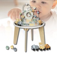 STOLIK EDUKACYJNY DREWNIANY Z KOLEJKĄ MAGNETYCZNĄ I WYRZUTNIĄ DLA DZIECI