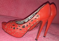 czerwone wysokie szpilki ażur 36