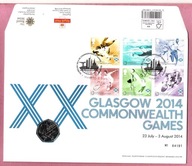 Anglia 2014 FDC Glasgow 6zn, sport Igrzyska Comm.+ MONETA + INFO, WYD.LIMIT