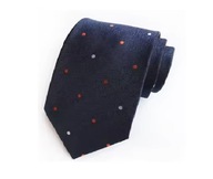 KRAWAT GRANATOWY w KROPKI, NATURALNY JEDWAB ŻAKARDOWY