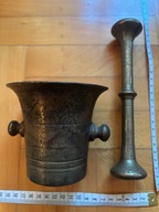 zabytkowy, stary moździerz aptekarski lub kuchenny XVIII / XIX w. mosiądz