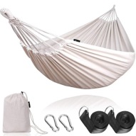 HAMAK ANYOO BAWEŁNIANY BIAŁY OGRODOWY PRZENOŚNY