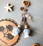 SURF biała muszla niebiesko-kremowa lawa drewno kokos miedź BlackberriesArt