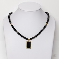 Naszyjnik męski z kamieni naturalnych Obsydian Złoty z dodatkami stali 316L