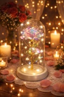 WIECZNA RÓŻA W SZKLE ŚWIECĄCA LED KRYSZTAŁOWA KWIAT WALENTYNKI