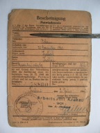 G. GUBERNIA KRAKAU ZAŚWIADCZENIE POTWIERDZ. REJESTRACJĘ KARTY PRACY 1943