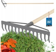 GRABIE METALOWE OGRODOWE GRABKI 18-ZĘBNE WZMOCNIONE DREWNIANY TRZON 154 CM