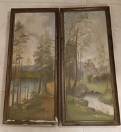 Stare Obrazy Drewniane Ramy Płótno 94x42 Obrazy Podkład