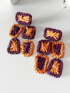 Kolczyki duże wiszące boho etno plecione fioletowo-pomarańczowe