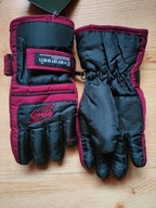 Rękawiczki czarne bordo narciarskie ortalionowe zimowe dziecięce 5-9 lat