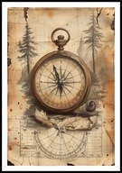 A2 PLAKAT RYSUNEK SZKIC VINTAGE RETRO STARY KOMPAS BUSOLA ANTYK