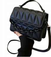 Damska Torebka Czarna Pikowana z Łańcuchem na Ramię do Ręki Usztywniana