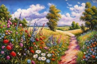 LETNI DZIEŃ - PEJZAŻ - 90x60 - OBRAZ OLEJNY - T.KACHELSKI