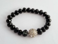 PIĘKNA BRANSOLETKA CZARNE FASETOWANE SZKŁO CYRKONIE