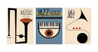 "Jazzowa Abstrakcja" – Zestaw Trzech Plakatów Vintage