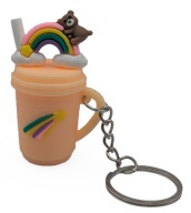 Brelok Do Kluczy Gumowy pomarańczowy kubek z misiem na tęczy dla dziecka
