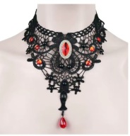Naszyjnik gotycki koronka kolia z czerwonymi kamieniami victorian goth N145