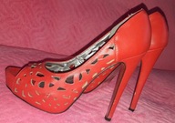 Czerwone ażurowe czółenka szpilki 35 open toe