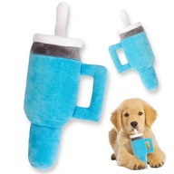 Pluszowa Zabawka Dla Psa KUBEK ze Słomką NIEBIESKI Piszcząca Interaktywna