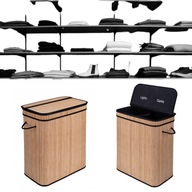 KOSZ WOLNOSTOJĄCY NA PRANIE BIELIZNĘ DWUKOMOROWY BAMBUSOWY CZARNY 100L