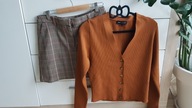 sweter Black Label 40 karmelowy NOWY + spodniczka w kratkę _40