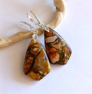 kolczyki srebro 925 naturalny jaspis mozaika z bronzytem