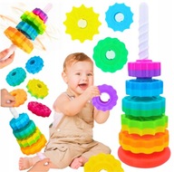 ZAKRĘCONA DUŻA PIRAMIDA WIEŻA TĘCZOWA EDUKACYJNA GWINTOWANA 41CM NA PREZENT