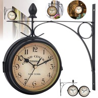 ZEGAR DWUSTRONNY ŚCIENNY DWORCOWY RETRO VINTAGE METALOWY CZARNY DO SALONU