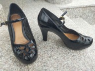 CLARKS nr 39-40/6,5UK eleganckie i wygodne czarne czółenka na słupku skóra