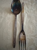 Posrebrzana łyżka i widelec do serwowania DUŻE HEFRA-Wzór Ares/Eros70 XXw.