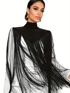 top z długich frędzli, czarny nowy