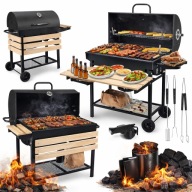 GRILL WĘGLOWY OGRODOWY DUŻY Z POKRYWĄ 2 RUSZTY CHROMOWANE TERMOMETR STAL