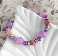 Bransoletka damska z kamieniami, ametystem i rodonitem z regulacją na lince