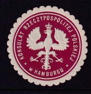 Konsulat Rzeczypospolitej Polskiej w HAMBURGU , zalepka, fi 40 mm