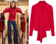 Bluzka z apaszką kokardą 34 XS HEINE czerwona koszulowa elegancka z żabotem