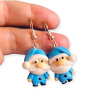 KOLCZYKI Z MODELINY Niebieskie Mikołaje na Prezent