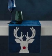 Bieżnik świąteczny Home&you z reniferem pompon welurowy granatowy śmieszny