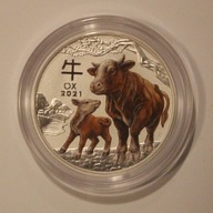 ROK BAWOŁA BYKA WOŁA KOLOR LUNAR III 3 2 $ DOLARY 2021 AUSTRALIA - 2 OZ 999