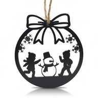 BOMBKA ŚWIĄTECZNA - Dzieci lepiące bałwana | Czarna ozdoba na choinkę 10cm