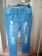 spodnie dżins rainbow boyfriend 44 proste przetarcia średni stan niebieskie