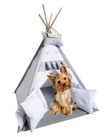 Tipi namiot budka dla małego psa białe łóżko szare legowisko na prezent S