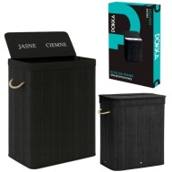 KOSZ NA PRANIE SKLADANY WIELOKOMOROWY NATURALNY BAMBUS POKRYWA CZARNY 100L