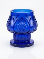 Kobaltowy lampion / wazonik – Szkło prasowane, wzór z muszlą , Vintage