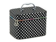 Kuferek kosmetyczka 23x17x15cm czerń białe kropki