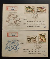 !! ZWIERZĘTA RYBY - CZECHOSŁOWACJA - 2 FDC - LIST POLECONY - STAN BDB !!